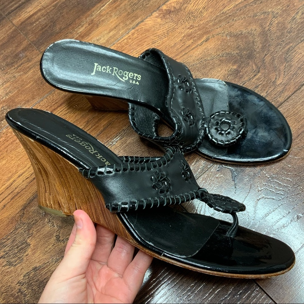 Jack Rogers Navajo Hampton Wedge Black Brown Sz 9